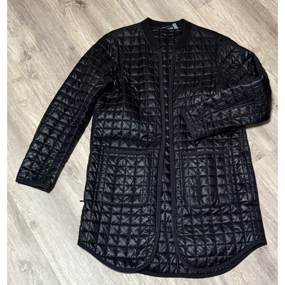 Athleta‎ Quilted Jacket Longline Puffer Coat Lightweight Black Small - Picture 1 of 8